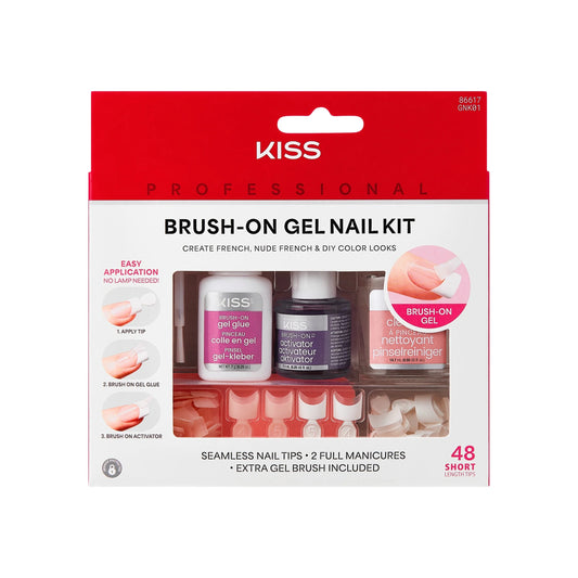 Press on Nails Brush on Gel Nail Kit, White, French & Natural, 48 Pieces
